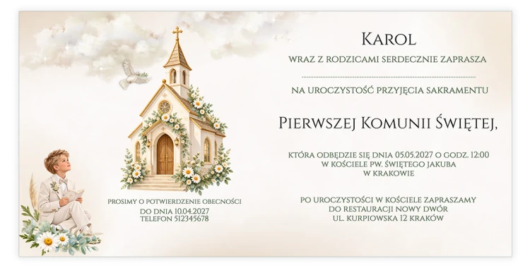 Zaproszenia Personalizowane na Komunię Stokrotka Chłopczyk
