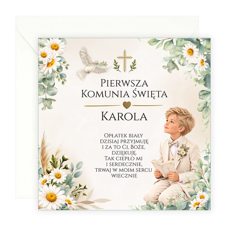 Zaproszenia Personalizowane na Komunię Stokrotka Chłopczyk