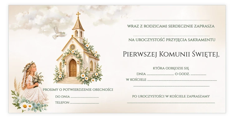 Zaproszenia na Komunię Stokrotka