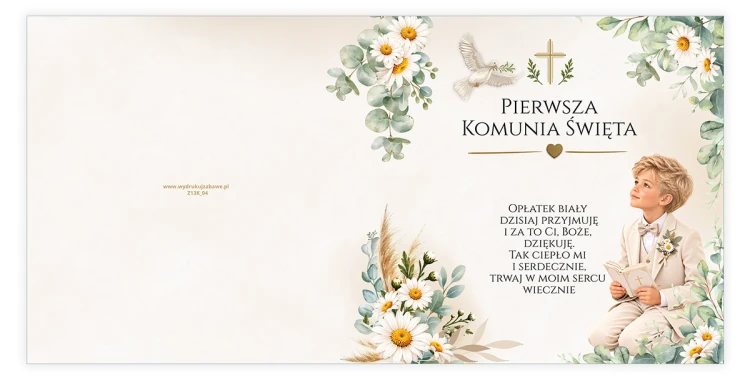 Zaproszenia na Komunię Stokrotka Chłopczyk