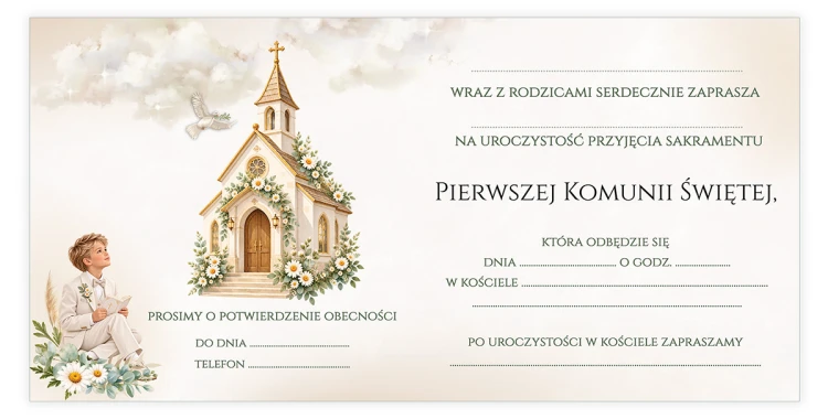 Zaproszenia na Komunię Stokrotka Chłopczyk